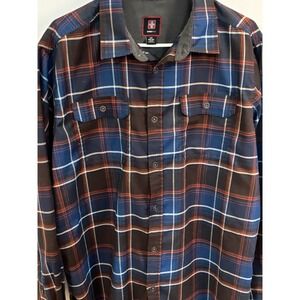Swiss Tech Red and BLUE Plaid Long Sleeve Large Mens Shirt Stretch Polyester